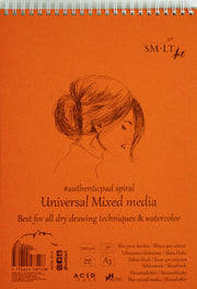 Universalus bloknotas Mix media Authentic "SMLT" A3, 30 lapų (200 gsm) su natūraliu viršeliu, kieta nugarėle ir spirale