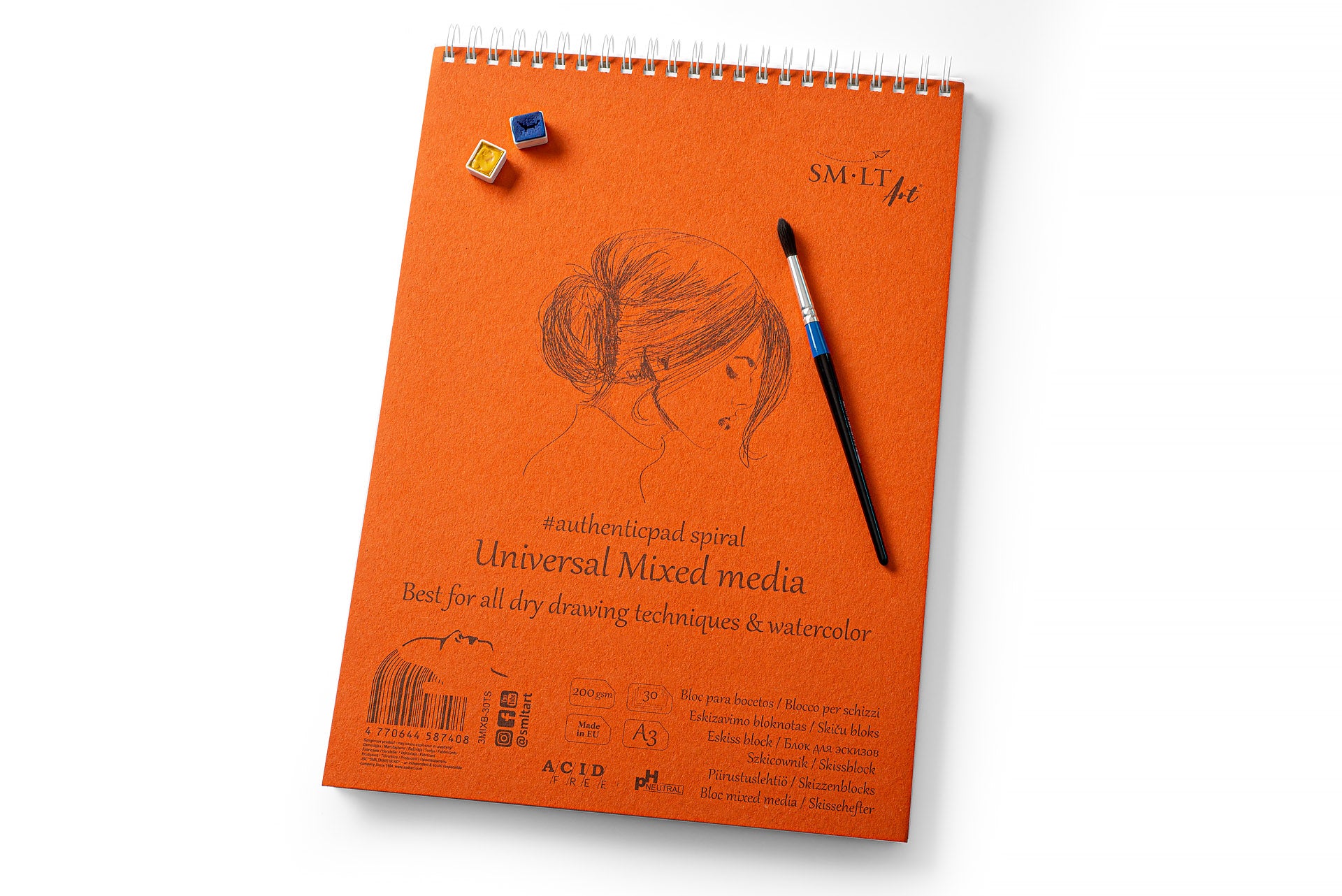 Universalus bloknotas Mix media Authentic "SMLT" A3, 30 lapų (200 gsm) su natūraliu viršeliu, kieta nugarėle ir spirale