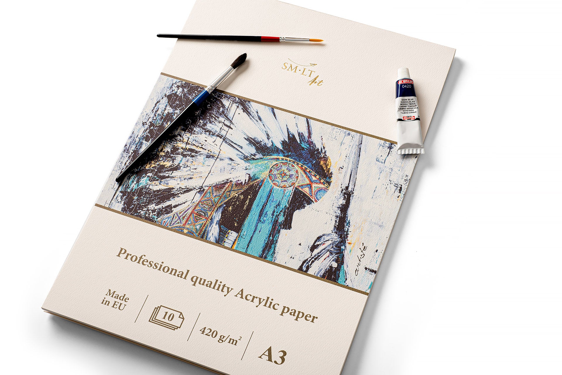 Tapybos sąsiuvinis PRO SMLT Art akrilinei tapybai, A3, 420 gsm 10 lapų, kieta nugarėle