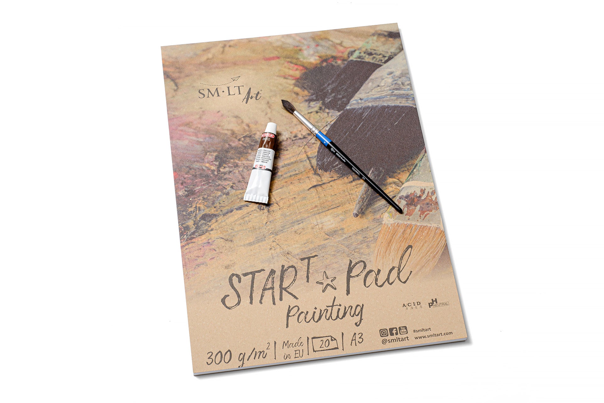 Tapybos bloknotas SMLT ART "START" A3 baltas, 20 lapų (300 gsm) su užlenkiamu viršeliu ir kieta nugarėle