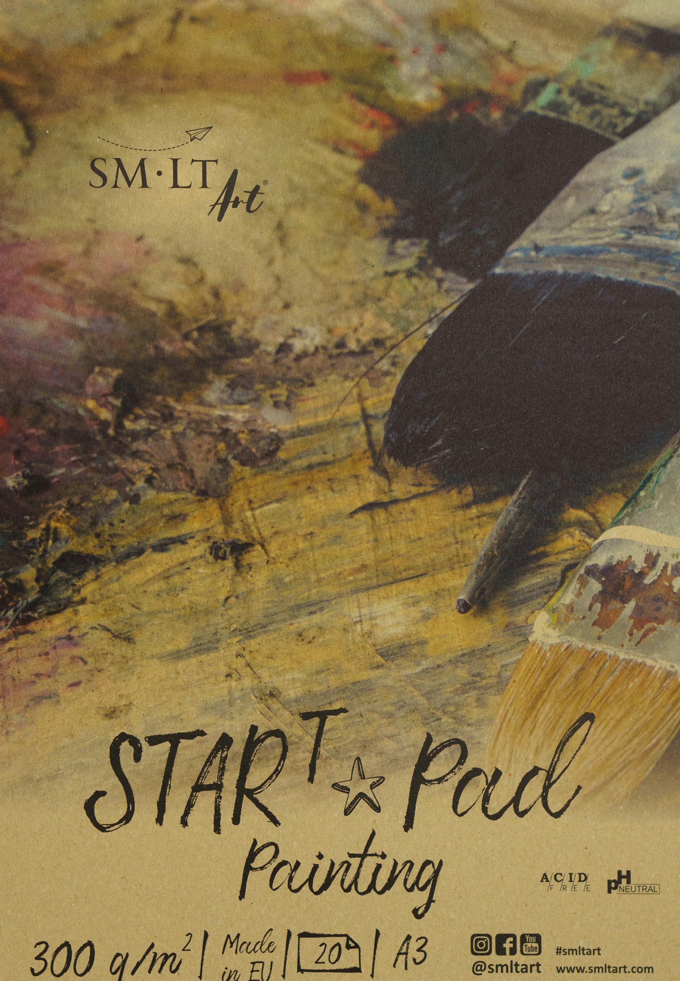 Tapybos bloknotas SMLT ART "START" A3 baltas, 20 lapų (300 gsm) su užlenkiamu viršeliu ir kieta nugarėle