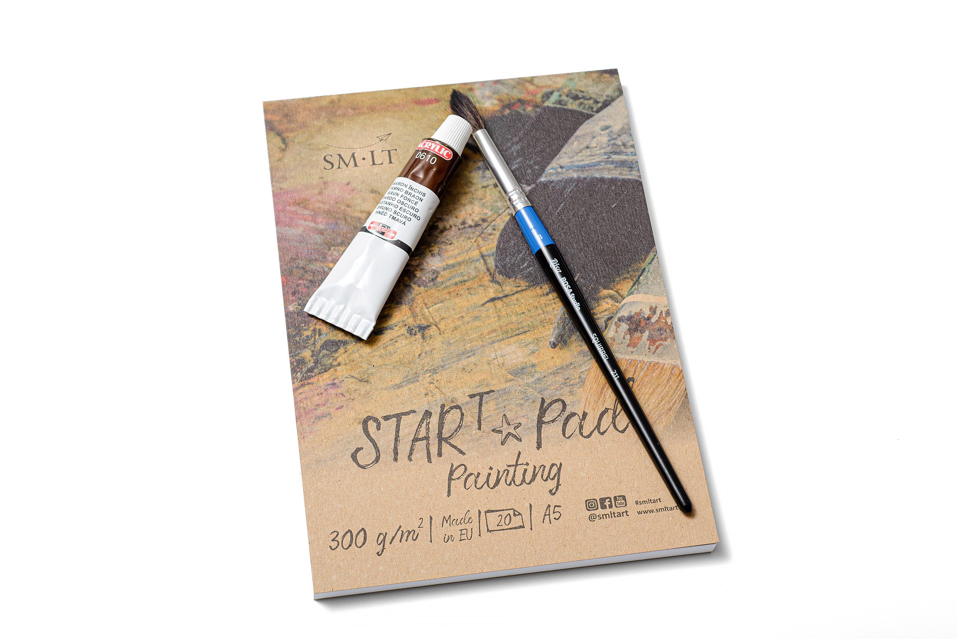Tapybos bloknotas SMLT ART "START" A5 baltas, 20 lapų (300 gsm) su užlenkiamu viršeliu ir kieta nugarėle