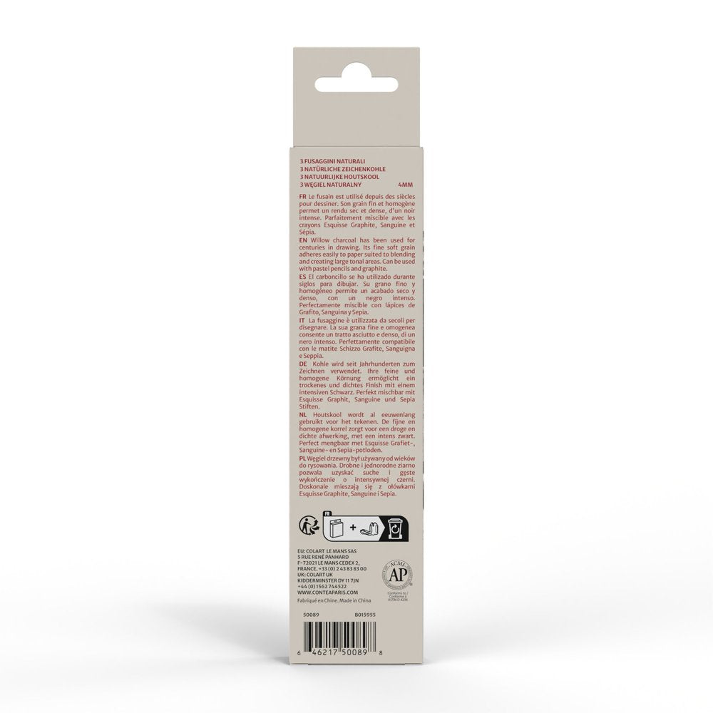 Natūrali anglis piešimui, 5 vnt., kvadratinė 4 mm, Conte a Paris