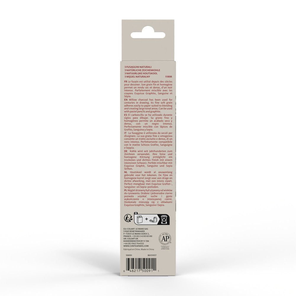 Natūrali presuota anglis piešimui, 3 vnt., 11 mm, Conte a Paris