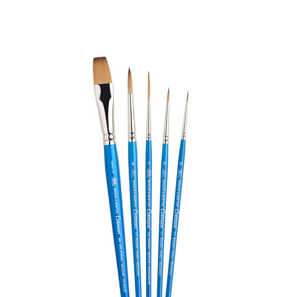 Winsor & Newton Cotman akvarelinių teptukų rinkinys 5 vnt., Nr. 0, 2, 4, 6 ir plokščias 13 mm