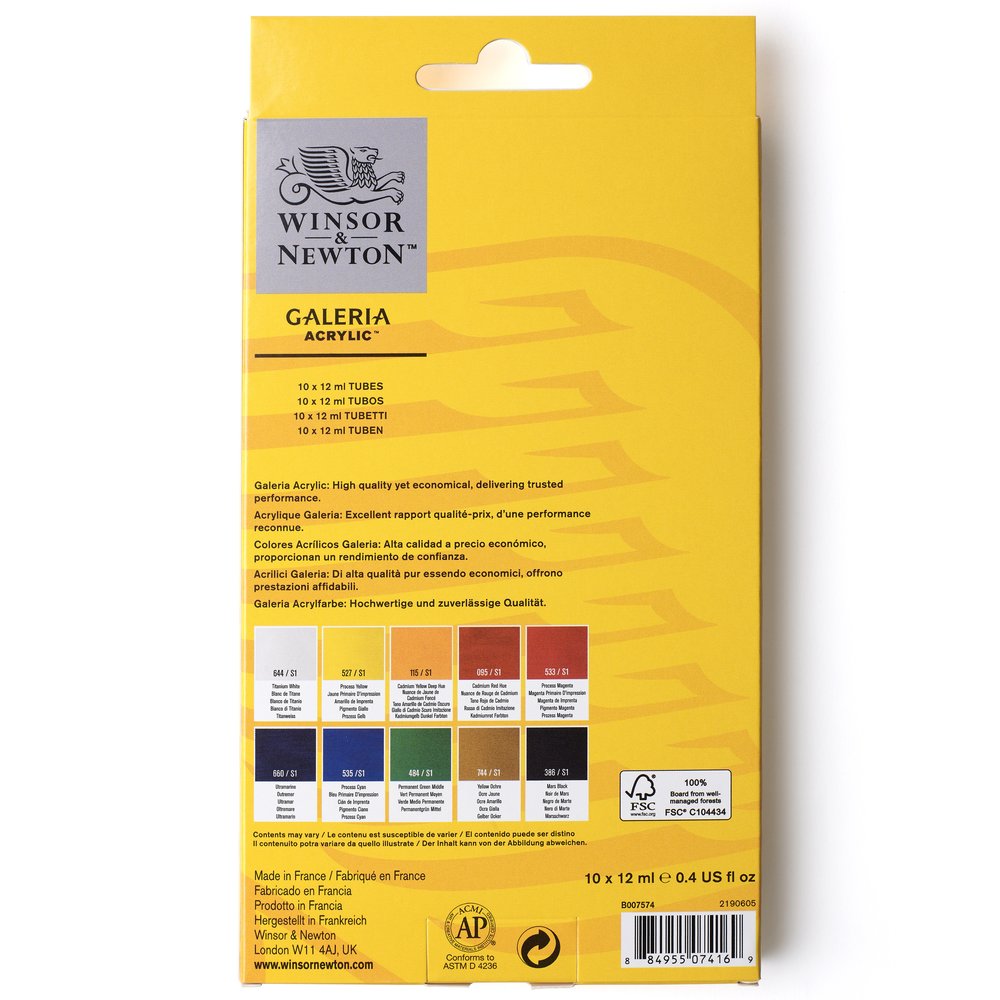 Winsor & Newton Galeria akrilinių dažų rinkinys 10 vnt. po 12 ml
