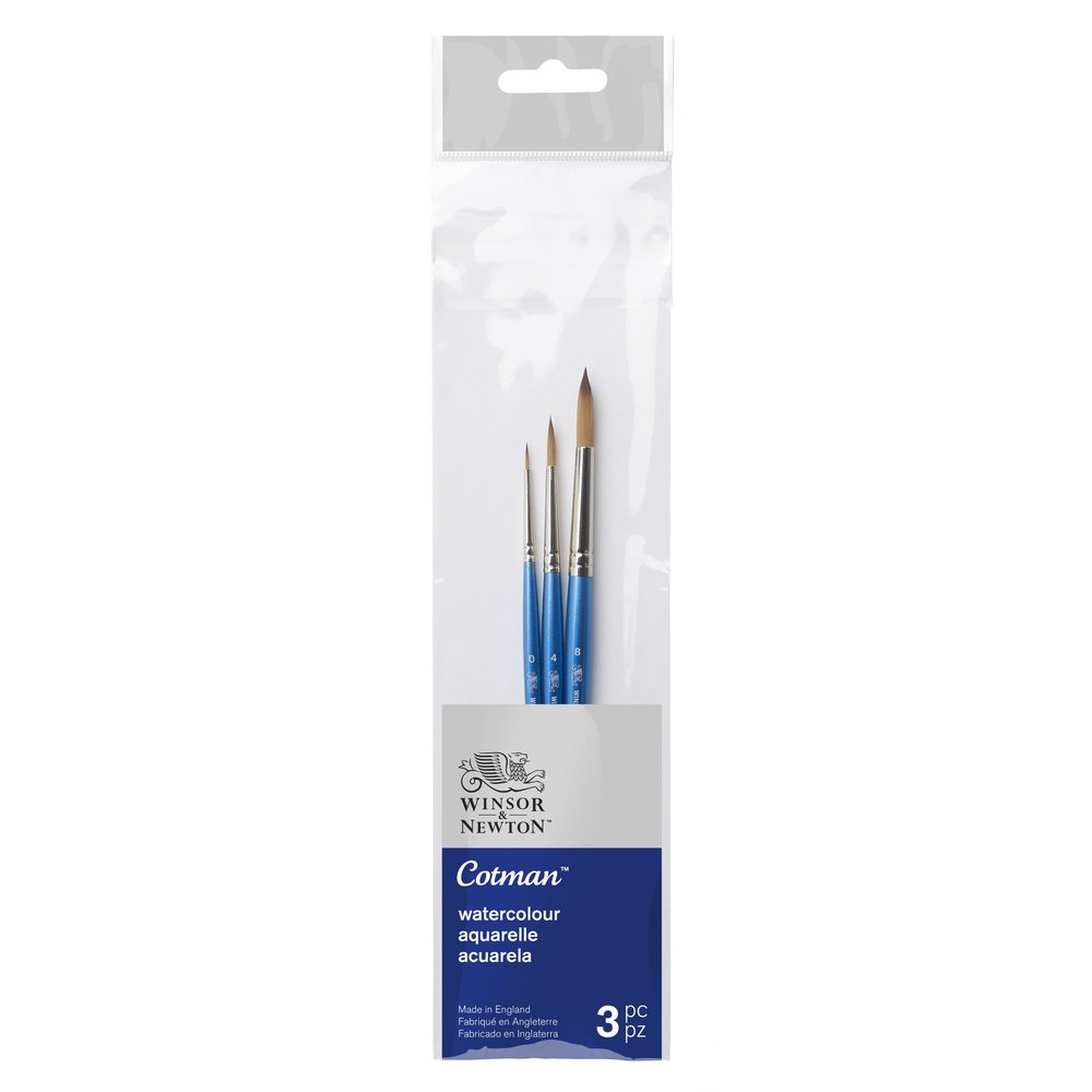 Winsor & Newton Cotman akvarelinių teptukų rinkinys 3 vnt., Nr. 0, 4, 8