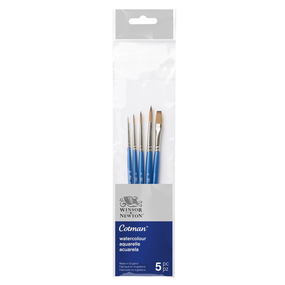 Winsor & Newton Cotman akvarelinių teptukų rinkinys 5 vnt., Nr. 0, 2, 4, 6 ir plokščias 13 mm