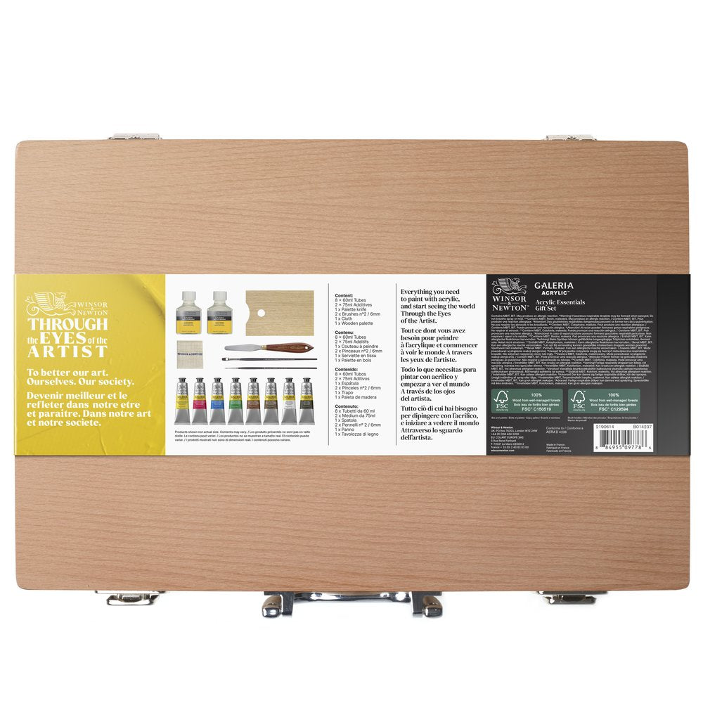 Winsor & Newton Galeria Acrylic Essentials akrilinių dažų rinkinys medinėje dėžėje