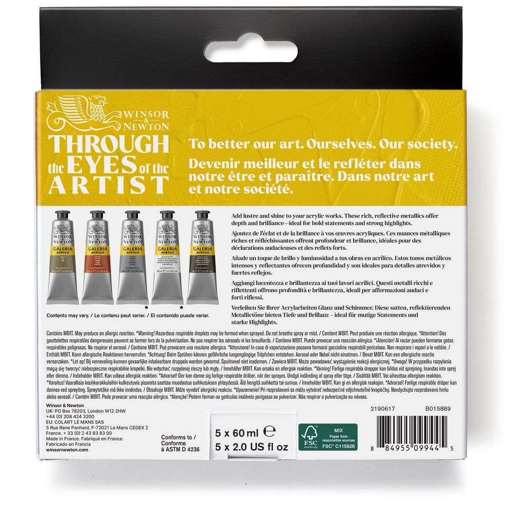Winsor & Newton Galeria Acrylic Metallic akrilinių dažų rinkinys 5 vnt. po 60 ml