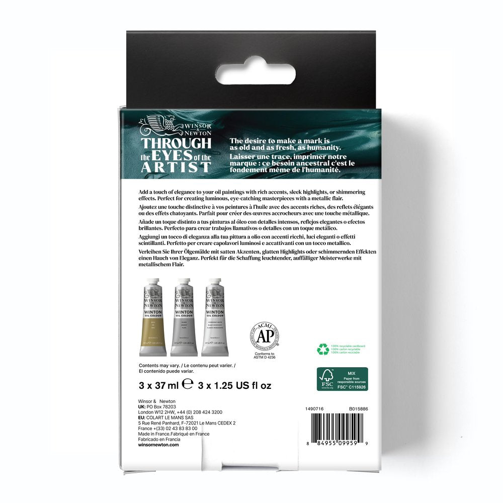 Winsor & Newton Winton Oil Colour "METALLIC" aliejinių dažų rinkinys 3 vnt. po 37 ml
