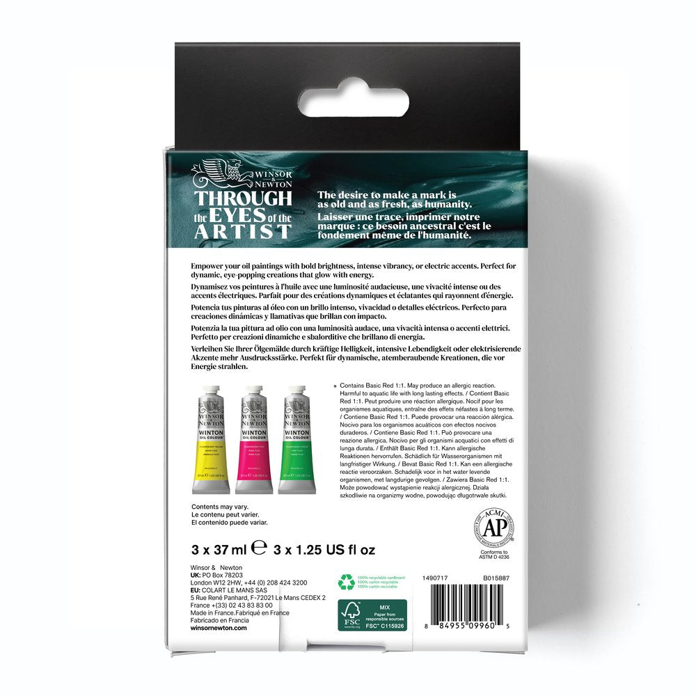 Winsor & Newton Winton Oil Colour "FLUORESCENT" aliejinių dažų rinkinys 3 vnt. po 37 ml