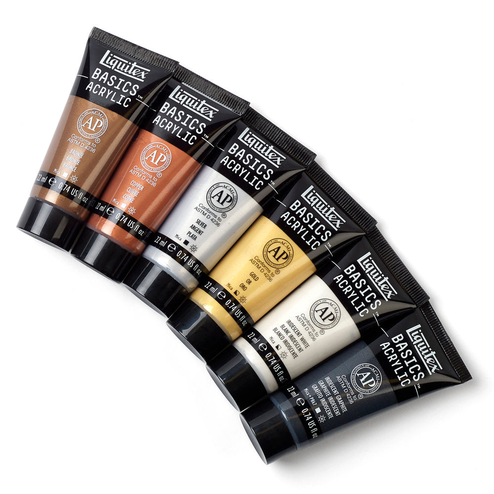 Liquitex BASICS Acrylic Metallics & Iridescents akrilinių dažų rinkinys 6 vnt. po 22 ml