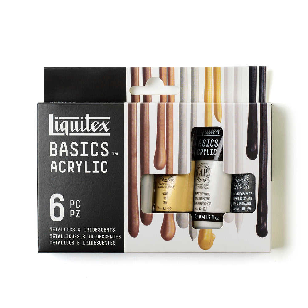 Liquitex BASICS Acrylic Metallics & Iridescents akrilinių dažų rinkinys 6 vnt. po 22 ml