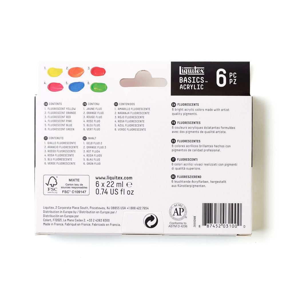 Liquitex BASICS Acrylic Fluorescent akrilinių dažų rinkinys 6 vnt. po 22 ml