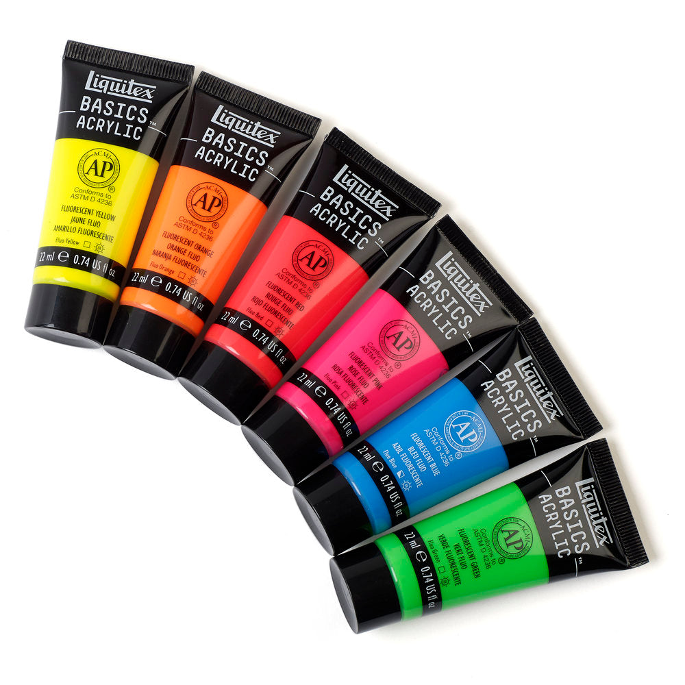 Liquitex BASICS Acrylic Fluorescent akrilinių dažų rinkinys 6 vnt. po 22 ml