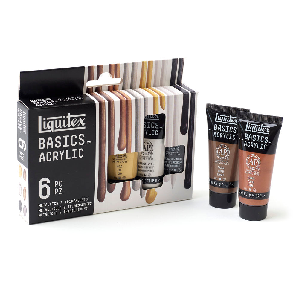 Liquitex BASICS Acrylic Metallics & Iridescents akrilinių dažų rinkinys 6 vnt. po 22 ml