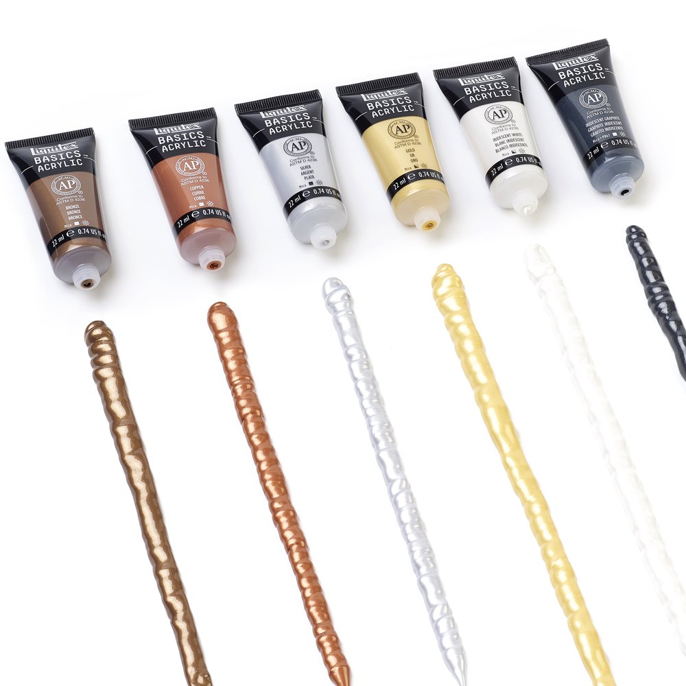 Liquitex BASICS Acrylic Metallics & Iridescents akrilinių dažų rinkinys 6 vnt. po 22 ml