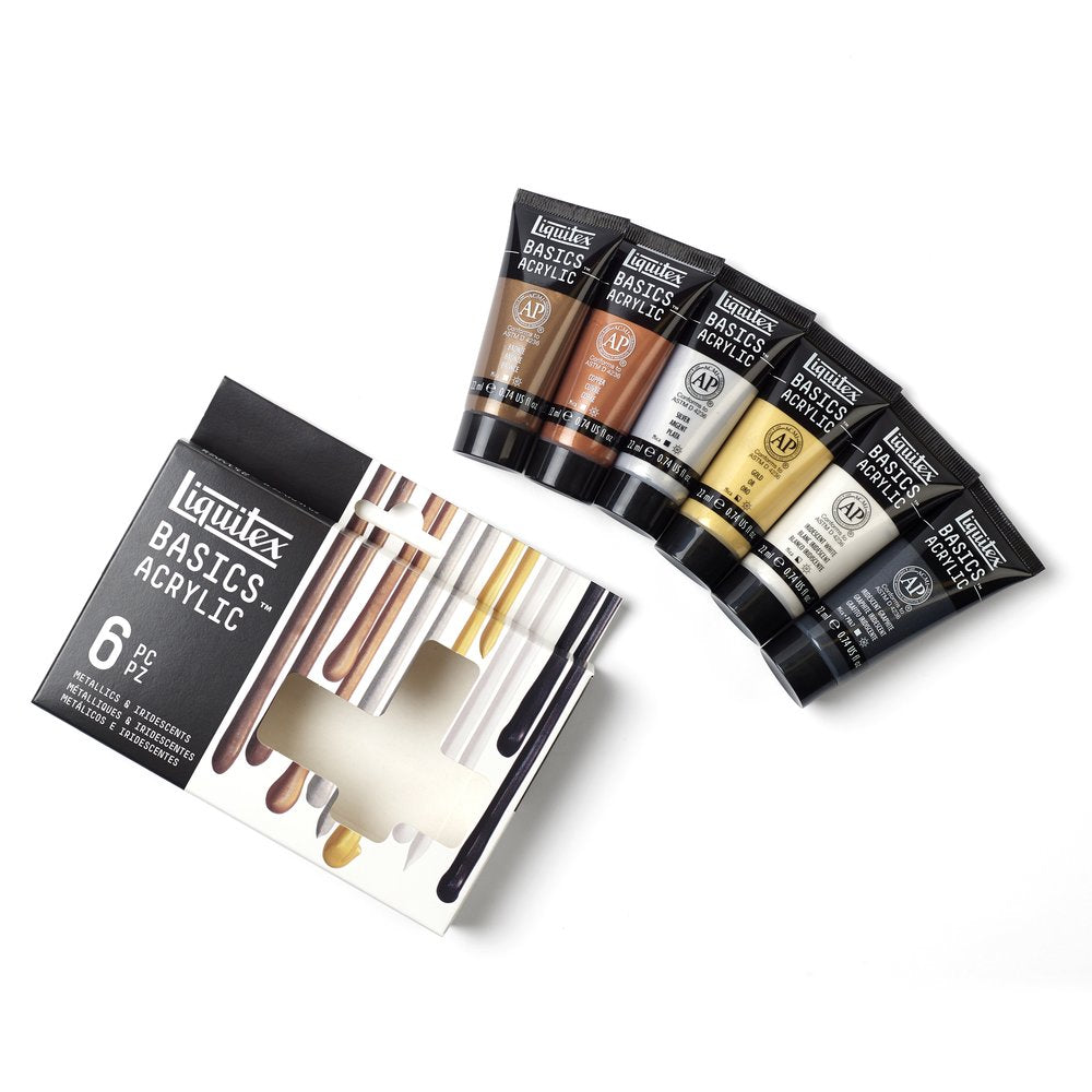 Liquitex BASICS Acrylic Metallics & Iridescents akrilinių dažų rinkinys 6 vnt. po 22 ml