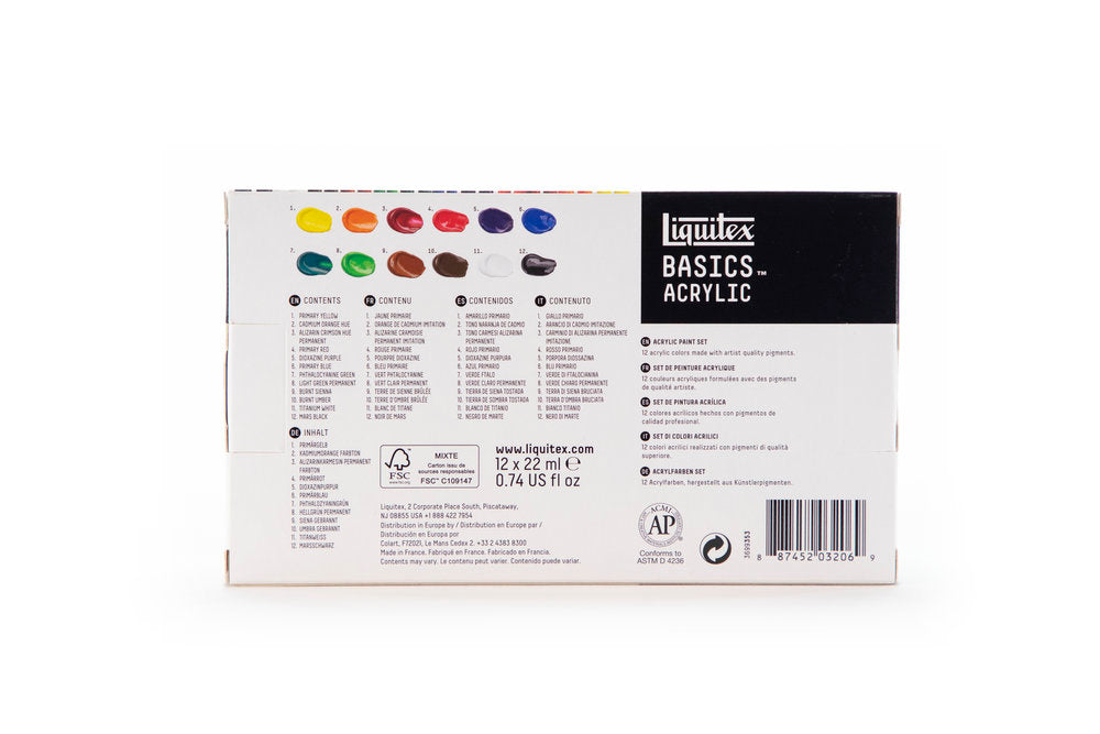 Liquitex BASICS Acrylic akrilinių dažų rinkinys 12 vnt. po 22 ml