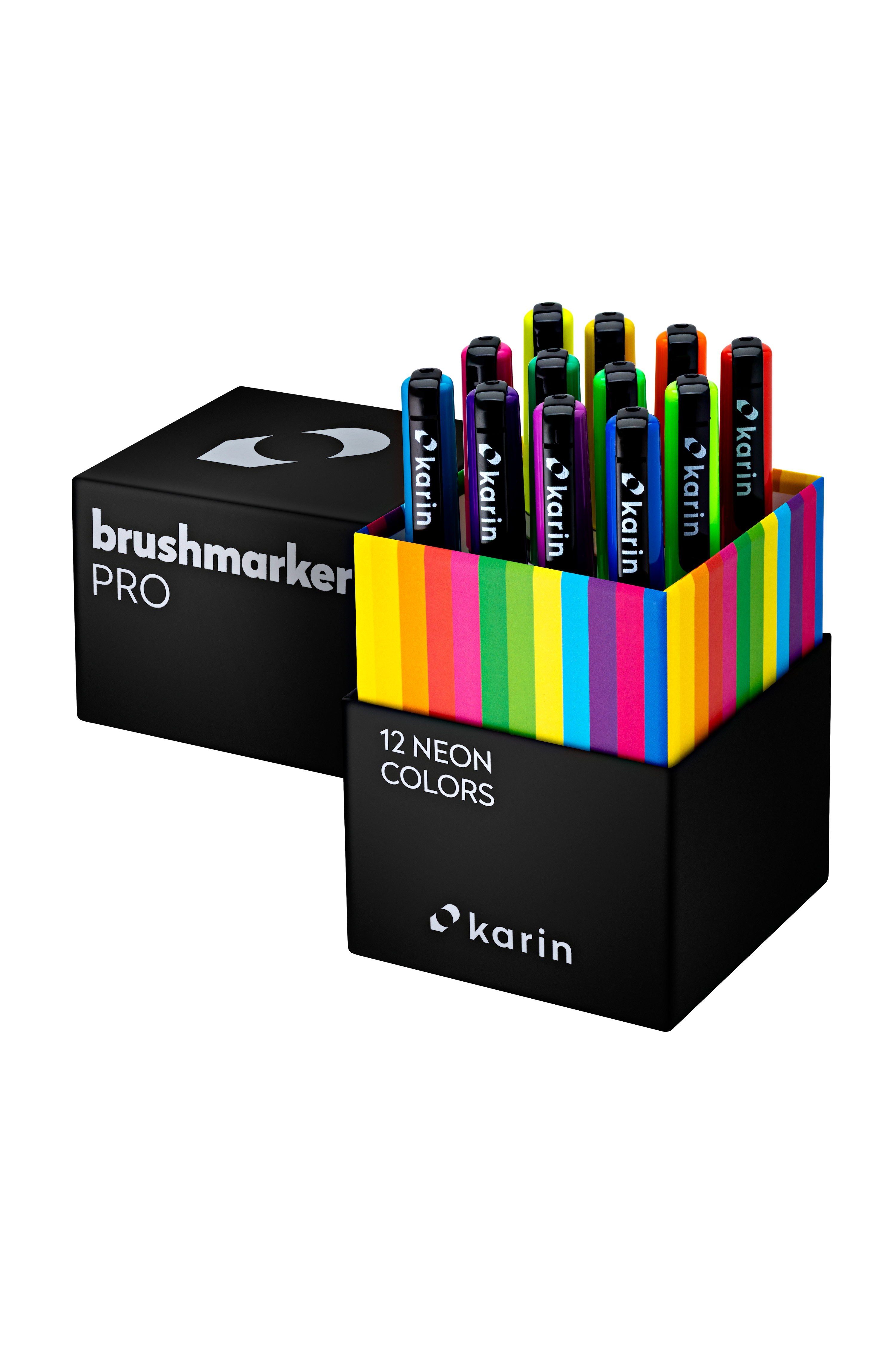 Karin Brushmarker PRO 12 vnt. neoninių markerių rinkinys dėžutėje