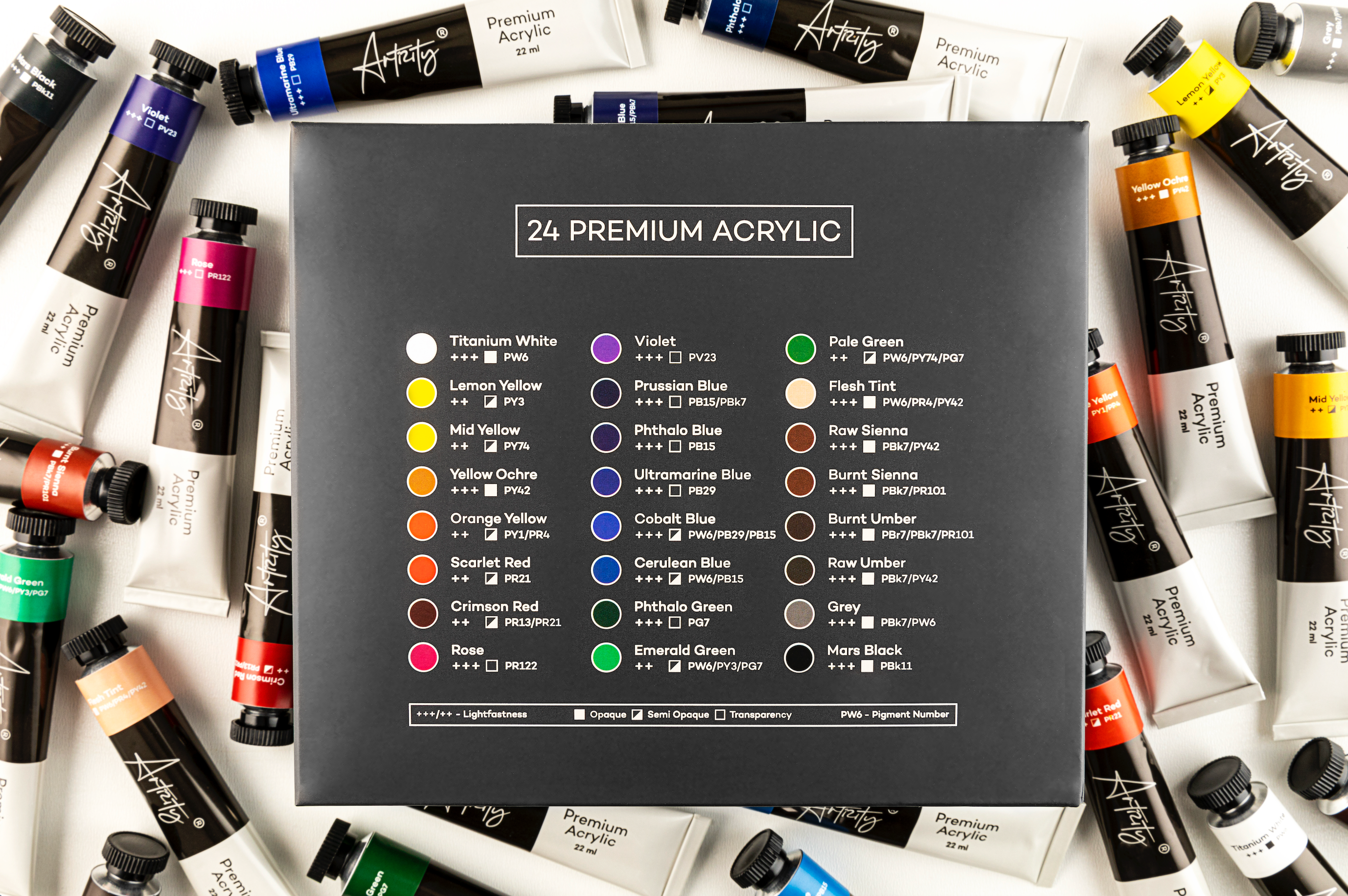 Acrylic Premium Artist Paint, 22ml Tubes - Set of 24