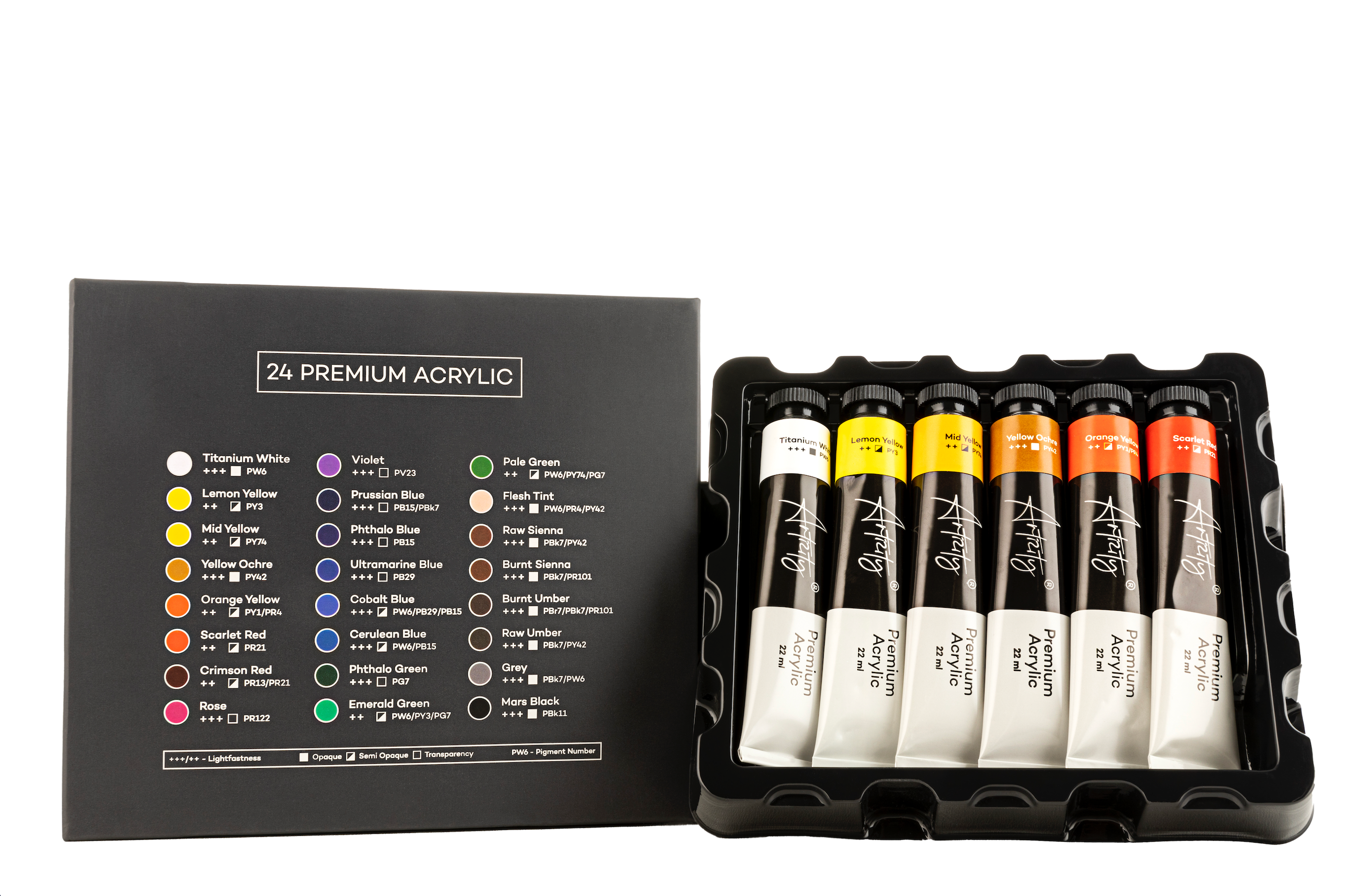 Acrylic Premium Artist Paint, 22ml Tubes - Set of 24