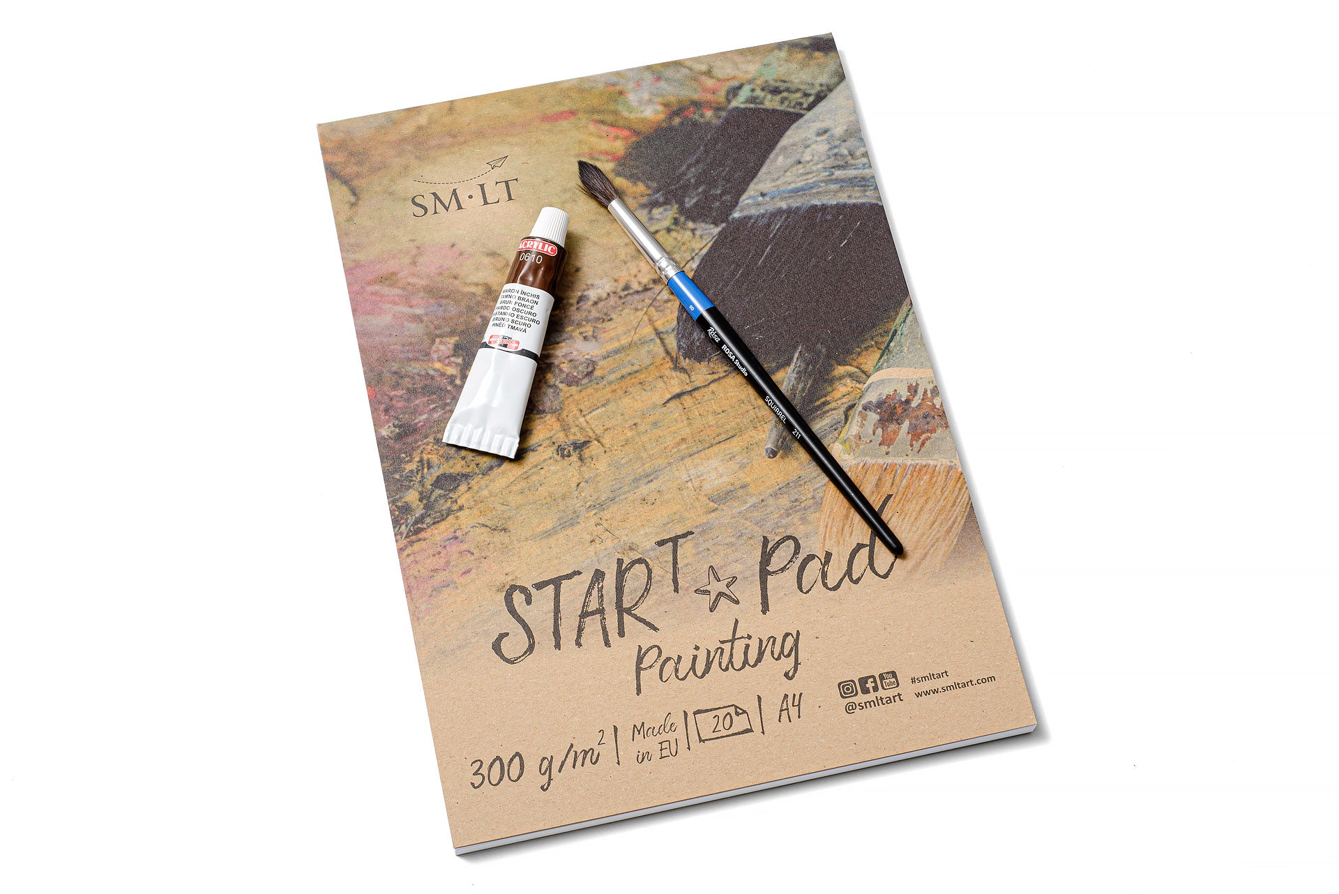 Tapybos bloknotas SMLT ART "START" A4 baltas, 20 lapų (300 gsm) su užlenkiamu viršeliu ir kieta nugarėle